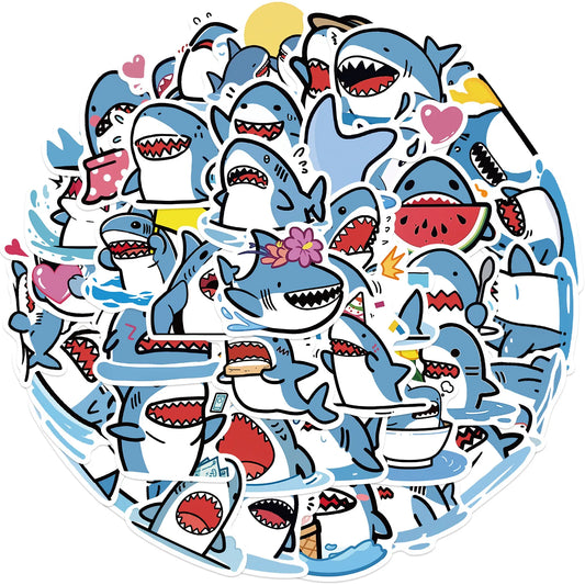 Blue Shark Stickers Pack - Cute Animal Decals for Kids, Skateboard, Guitar, Laptop, Luggage