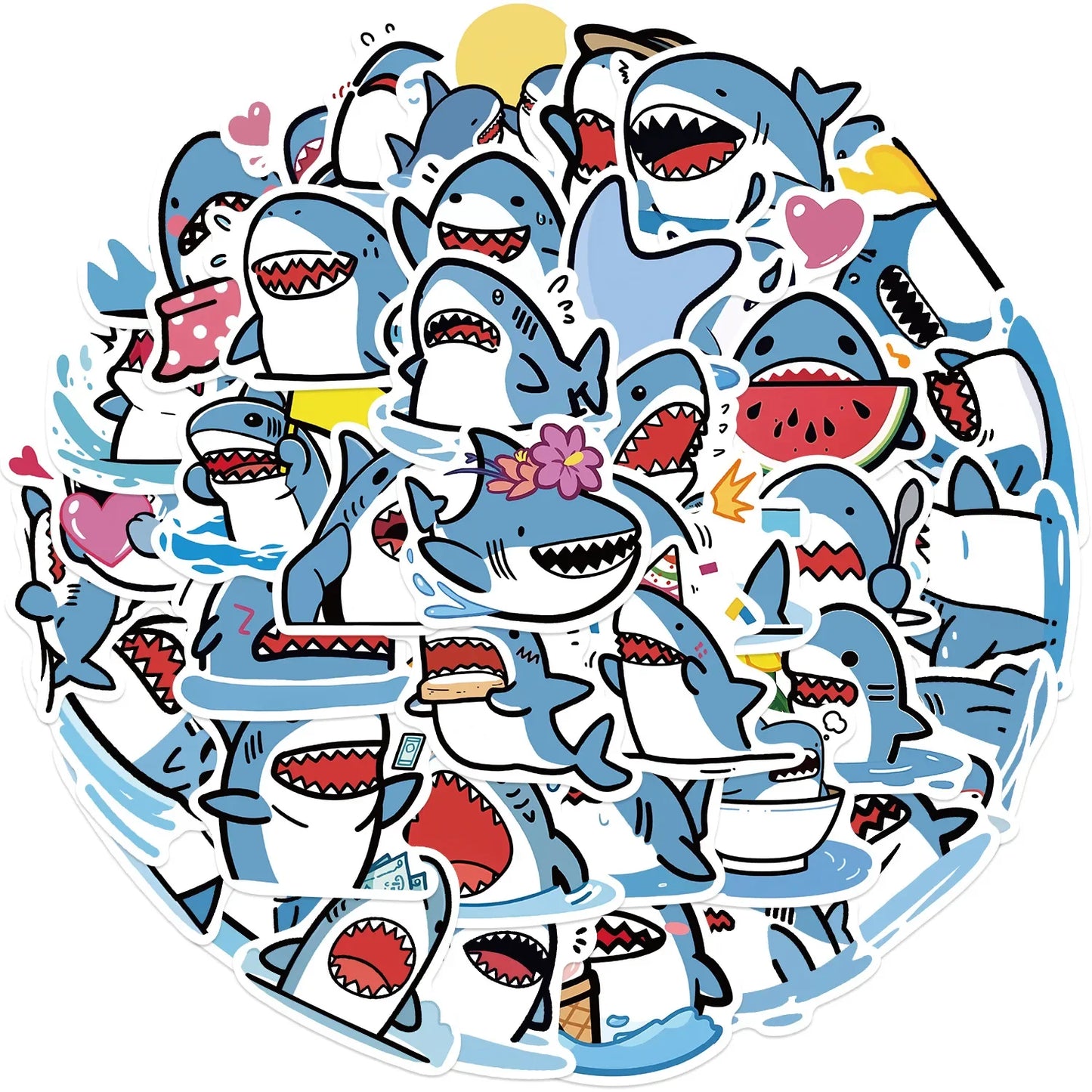 Blue Shark Stickers Pack - Cute Animal Decals for Kids, Skateboard, Guitar, Laptop, Luggage