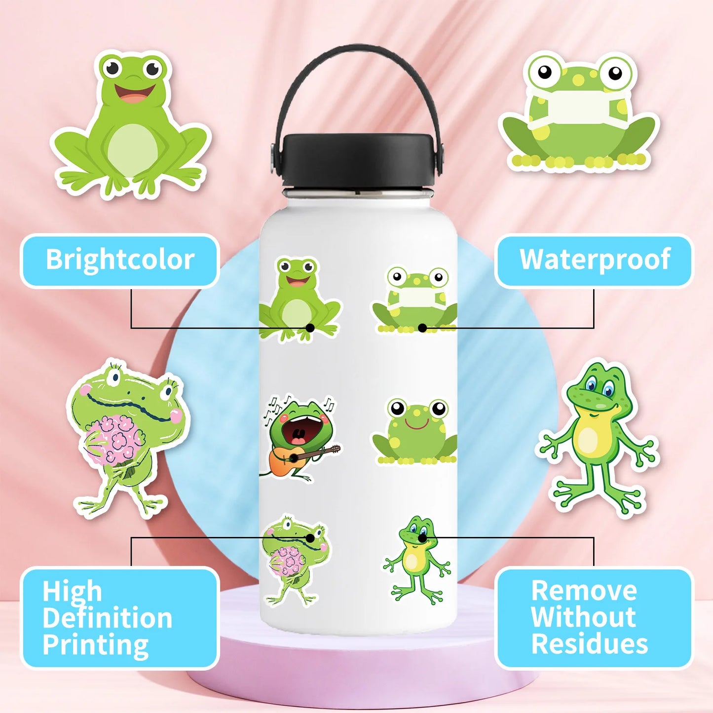 10/30/50PCS Frog Cartoon Stickers Cute Animal Meme Sticker Scrapbook Luggage Laptop Guitar Car Bike Skateboard Decals Kids Toys