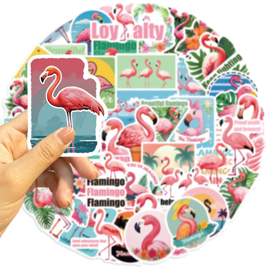 Flamingo Cartoon Stickers Pack - Funny Animal Decals for Luggage, Laptop, Phone, Guitar, Car, Bike, Skateboard, Kids Toy