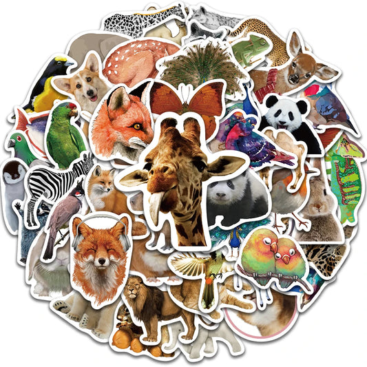 50PCS Cute Zoo Animal Stickers for Kids - Dog, Pig, Car, Phone, Laptop, Scrapbook Decals