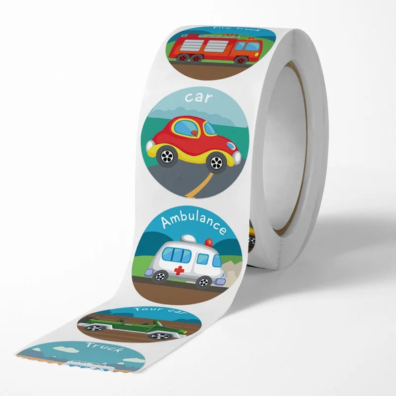 500pcs Vehicle Thank You Stickers Cute Cartoon Ambulance Taxi Teacher Reward Sticker for Kids Birthday Party Seal Labels