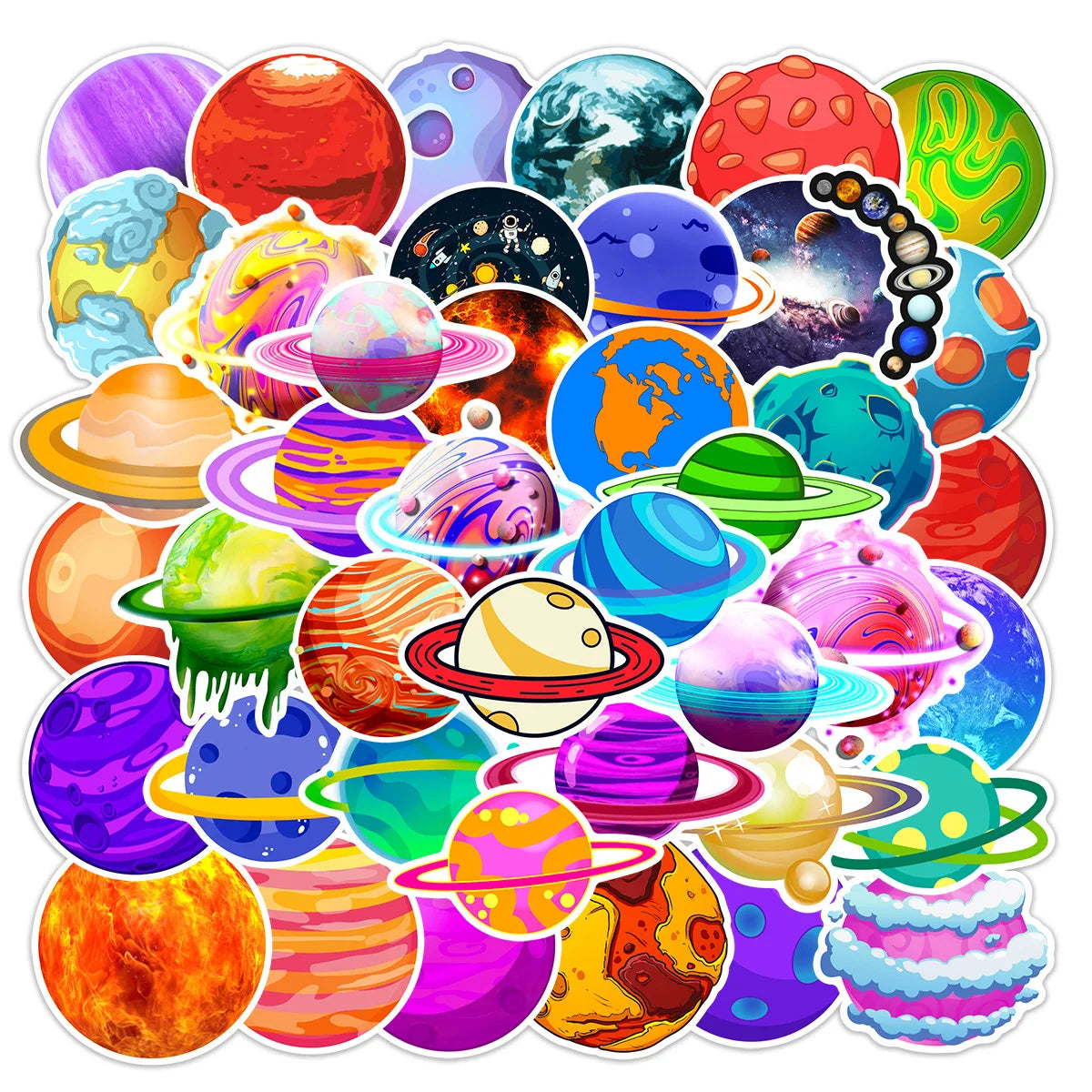 50Pcs Cartoon Space Planet Stickers for Helmet Wall DIY Decoration