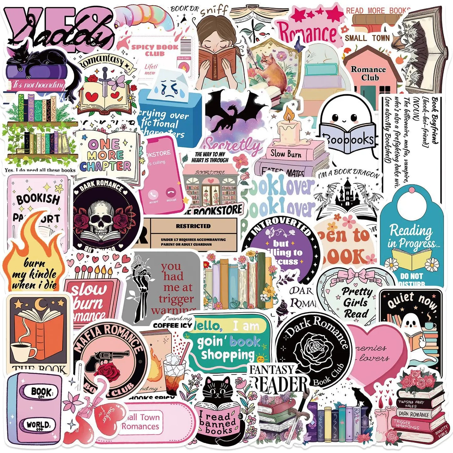 50Pcs Romance Book Stickers Waterproof Decals