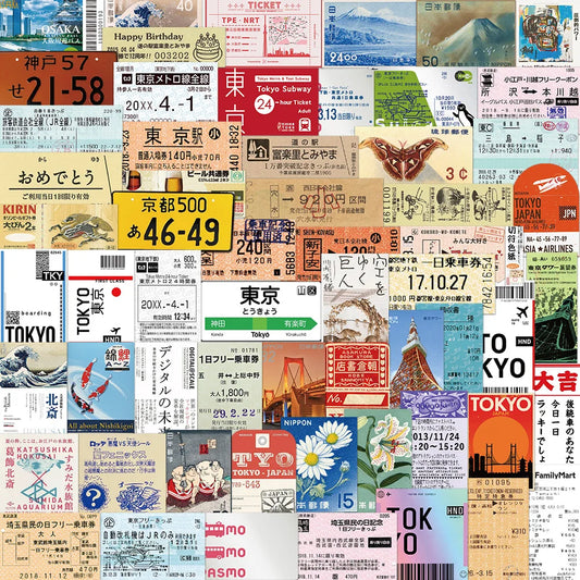 Tokyo Stamp Stickers Collection: 10/30/60PCS Graffiti Decals for Laptop, Phone, Notebook, Suitcase