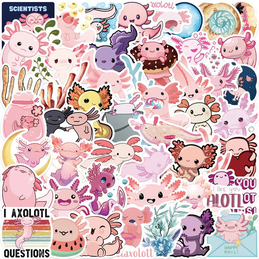 50Pcs Cute Salamander Cartoon Stickers for Helmet, Wall, DIY Decoration