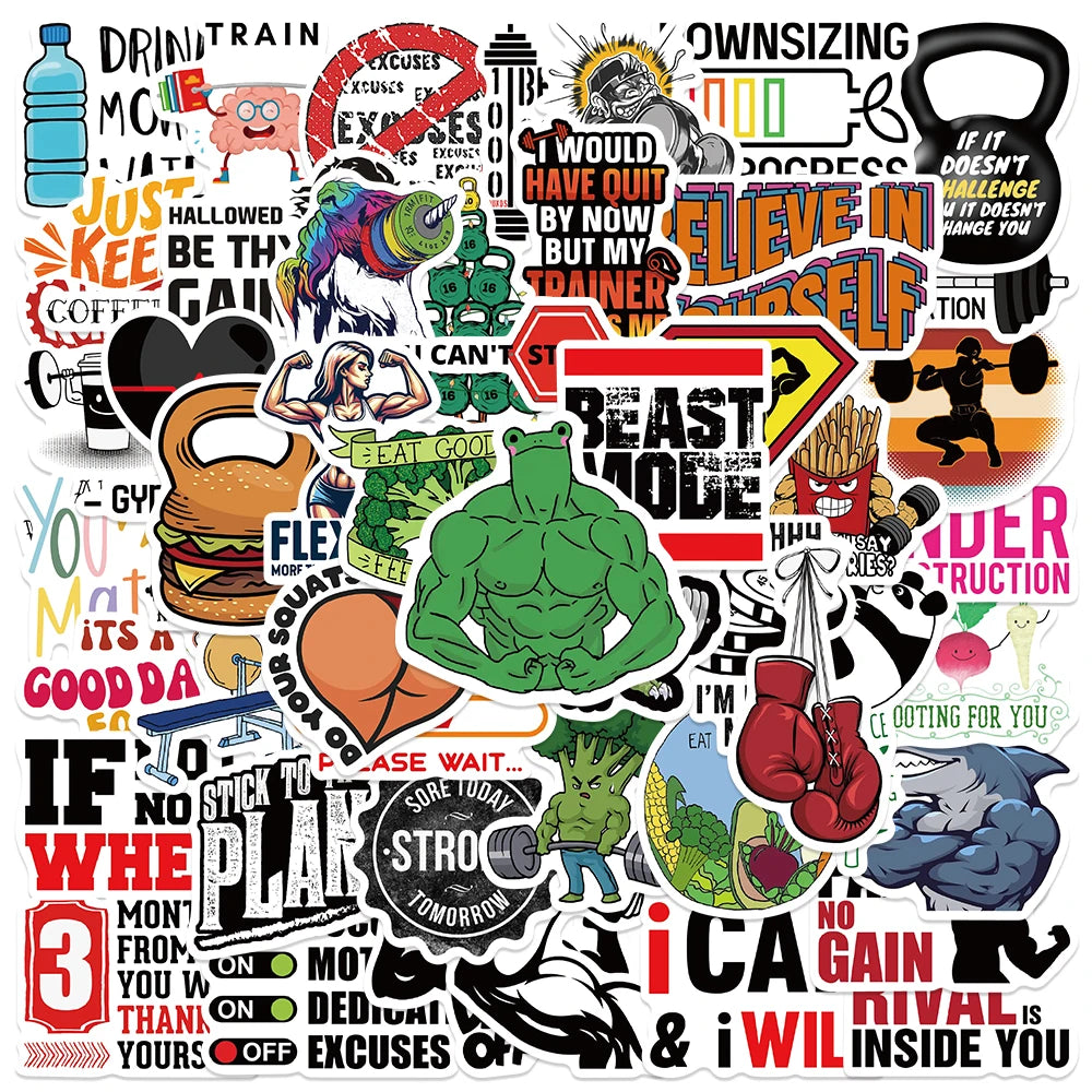 50PCS Fitness Motivation Beast Mode Stickers for Helmet, Motorcycle, Car, Bicycle