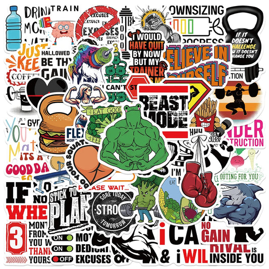 50PCS Fitness Motivation Beast Mode Stickers for Helmet, Motorcycle, Car, Bicycle