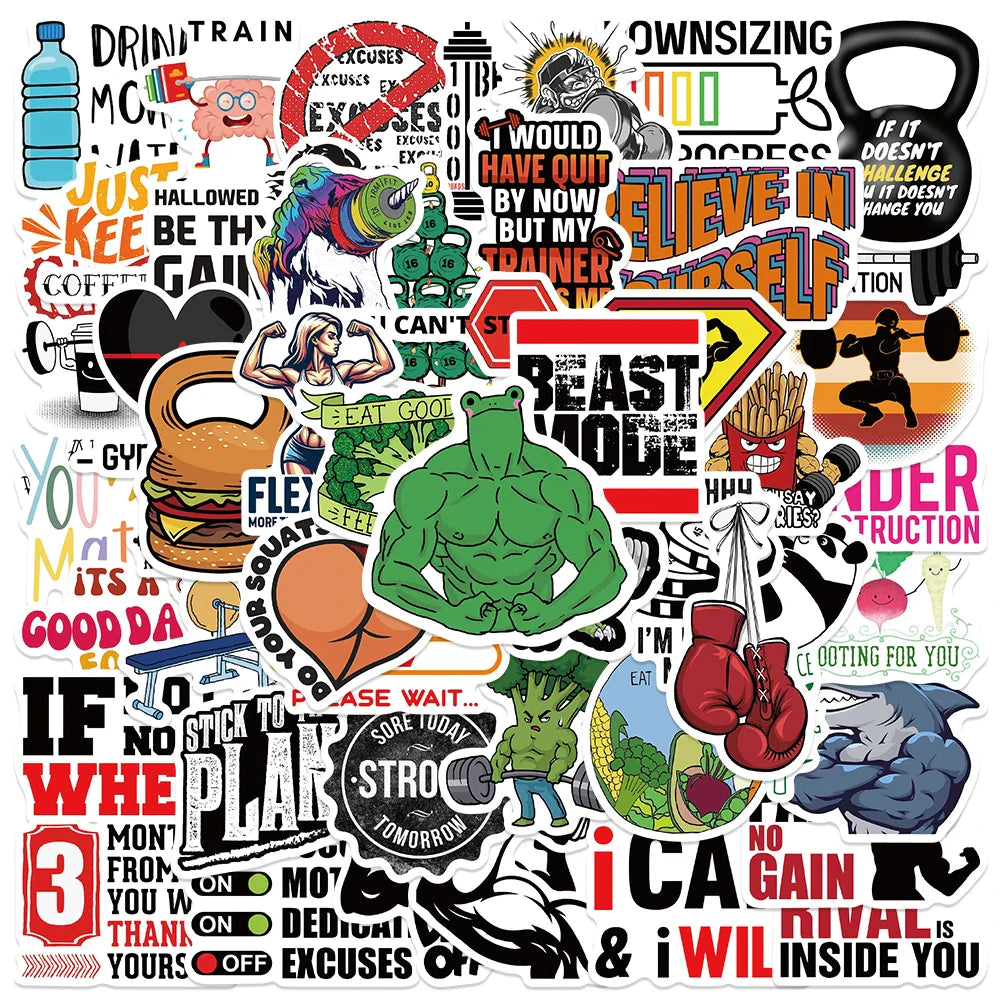 50PCS Fitness Motivation Beast Mode Stickers for Helmet, Motorcycle, Car, Bicycle