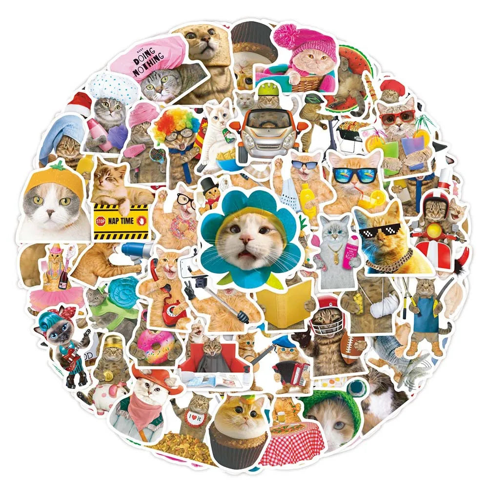 10/30/50PCS Funny Cartoon Cats Stickers Cute Animals Decals DIY Waterproof Laptop Phone Notebook Suitcase Stationary Kids Toys