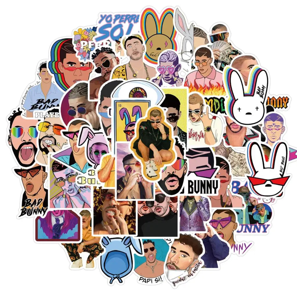 50/100PCS Singer Bad Bunny Stickers DIY Guitar Laptop Bicycle Motorcycle Car Skateboard Snowboard Laptop Luggage Toy Decal