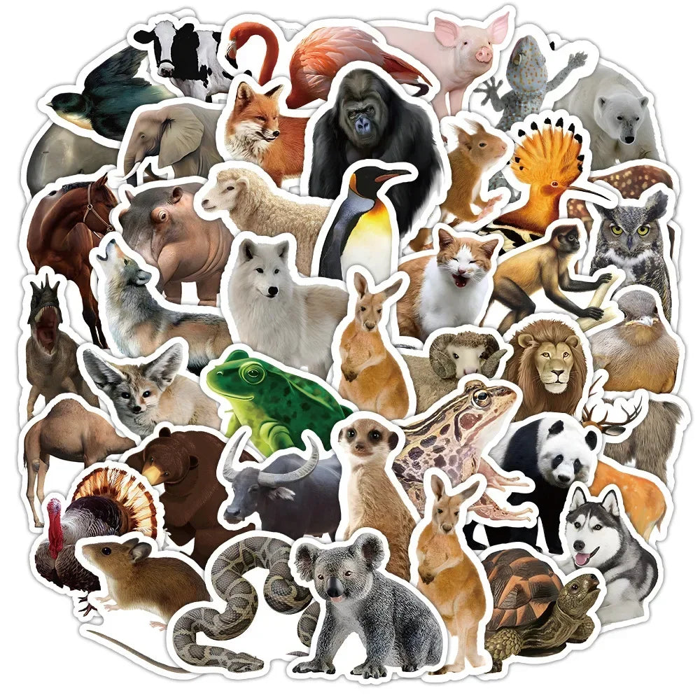 10/50Pcs Realistic Wildlife Elephant Panda Animals Graffiti Stickers for Notebook Suitcase Skateboard Luggage Waterproof Sticker