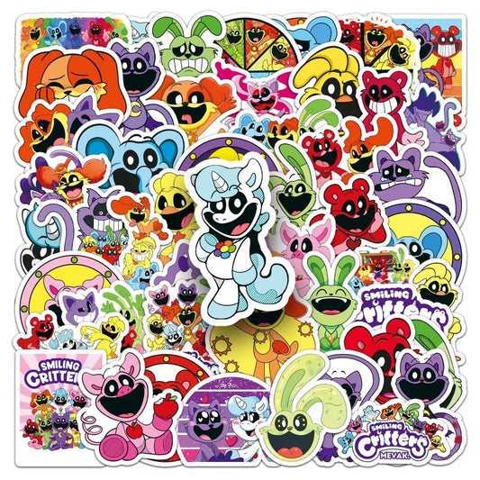 50pcs Smiling Critters Stickers for Laptop, Phone, Car, Scooter, Water Bottle, Suitcase, Refrigerator