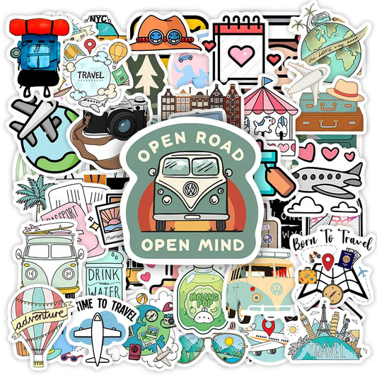 Cute Cartoon World Travel Stickers DIY Toy Gift Decorative Graffiti Decal for Phone Luggage Laptop Bottles Scrapbook Waterproof