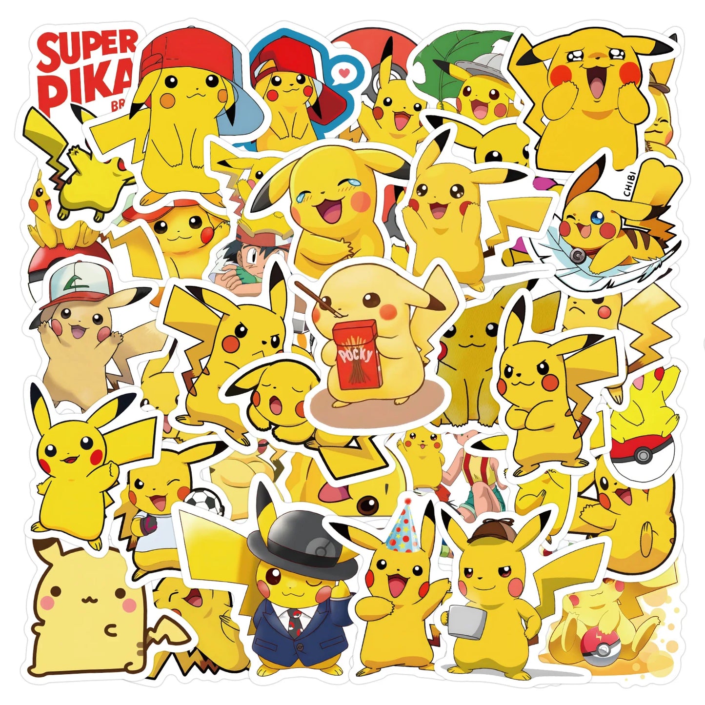 60pcs New Cartoon Pokémon Pikachu Graffiti Decorative Luggage Laptop Guitar Sticker