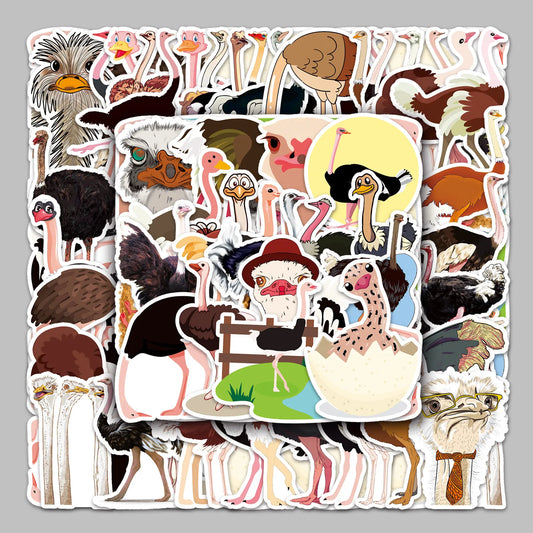 50pcs Cute Ostrich Cartoon Stickers for Helmet, Wall, DIY Decoration