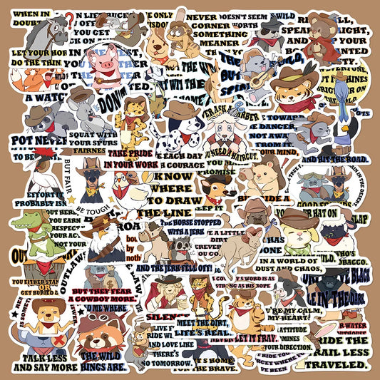 50pcs Western Wilderness Animal Graffiti Stickers for Helmet, Desktop, Wall Decoration, DIY