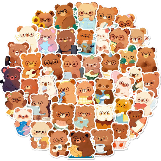 Kawaii Bear Stickers 10/30/50PCS Cartoon Animal Decals for Luggage Laptop Phone Guitar Car Bike Skateboard