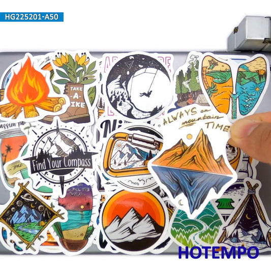 20/30/50Pieces Camping Style Decals Climbing Hiking Outdoor Explore Travel Stickers for Scrapbook Car Bike Phone Laptop Sticker