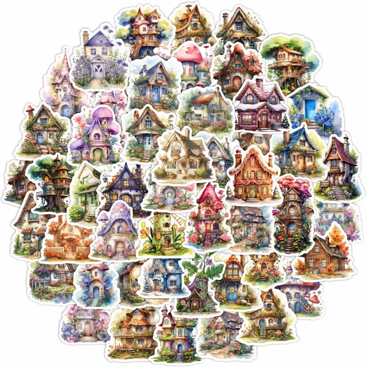 Vintage Castle Garden Cabin Forest Stickers for Suitcase Laptop Car