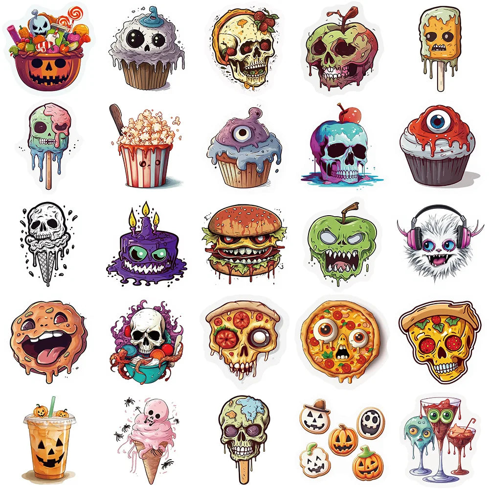 10/30/50PCS Funny Horror Skeleton Graffiti Stickers Decals Halloween Decoration Waterproof Skateboard Luggage Guitar Cartoon Toy