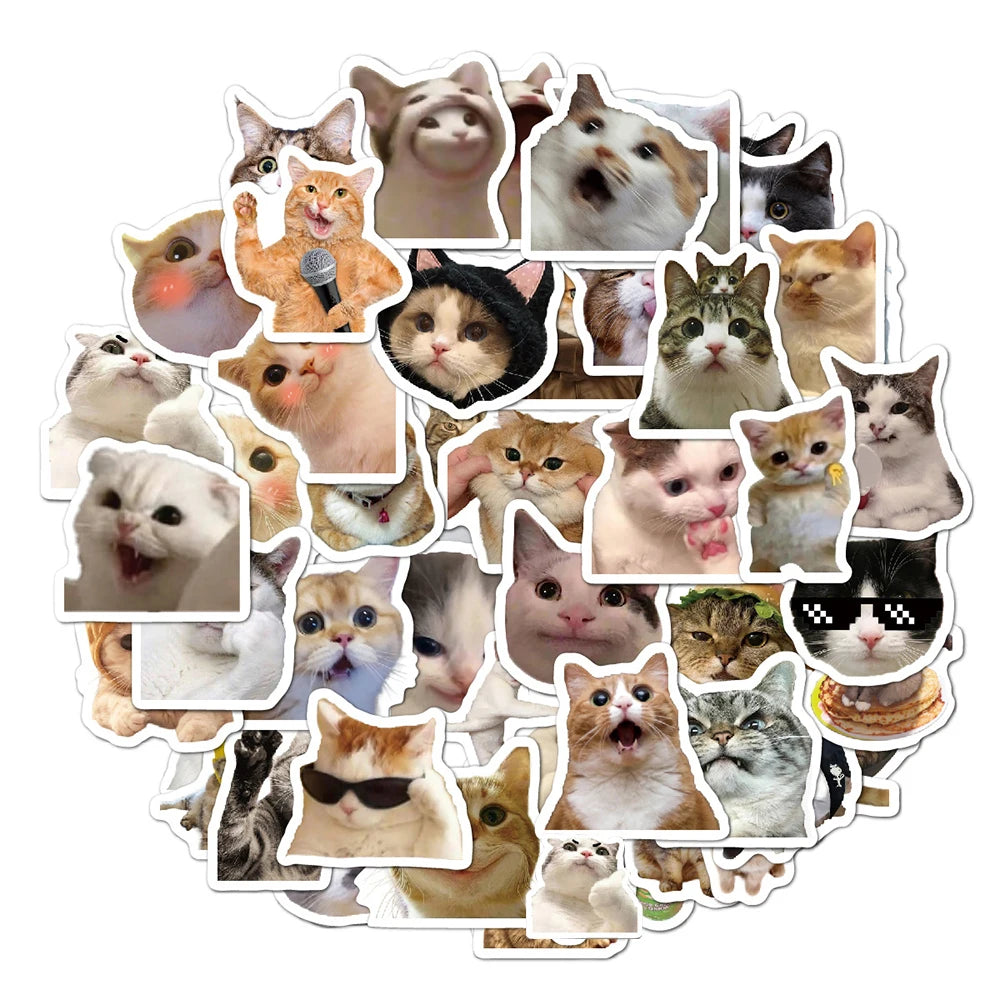 10/30/50pcs Kawaii Cat Mood Meme Stickers Cartoon Decals Aesthetic Phone Laptop Skateboard Decoration Waterproof Sticker Kid Toy