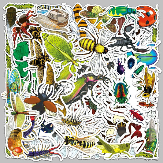 60pcs Cute Insect Cartoon Stickers for Helmet, Wall, Desktop Decoration