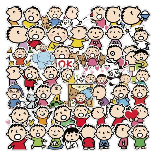 Minna No Tabo Cartoon Stickers for Luggage, Water Cup, Phone, Laptop, Car, Scooter, Refrigerator - 50pcs