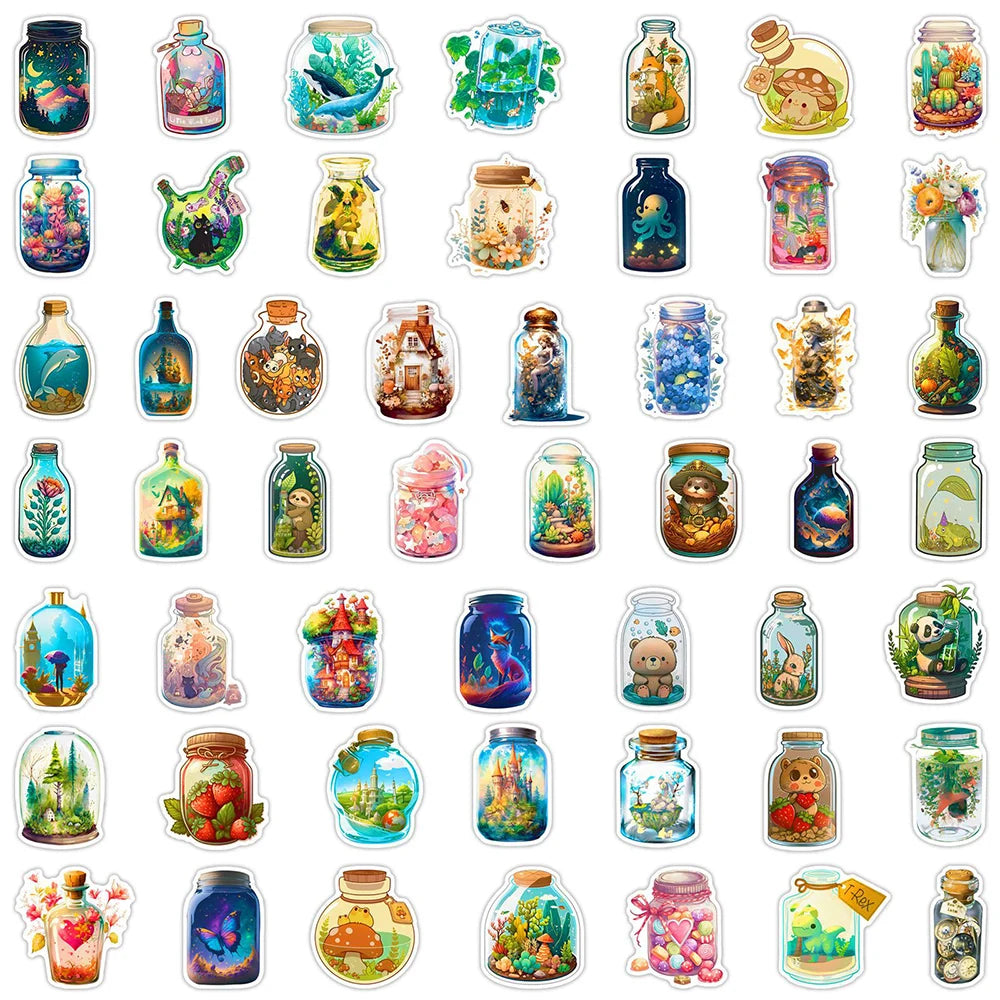 10/30/50pcs INS Style Bottle World Animal Plant Cartoon Stickers Aesthetic Water Bottle Laptop Decoration Cute Sticker Kids Toy