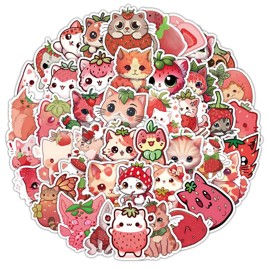 Kawaii Cat Stickers Pack - Cartoon Animal Decals for Luggage, Laptop, Guitar, Car, Bike, Kids Toy