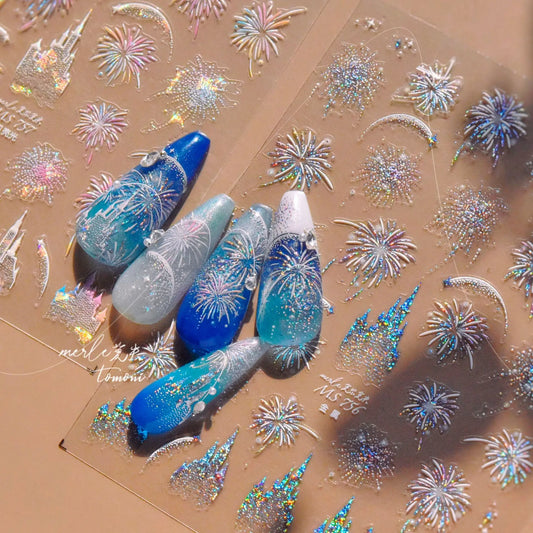 Fireworks Castle Nail Art Stickers Rhinestone Decals