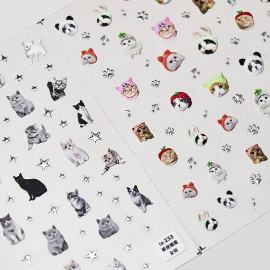 3D Animal Nail Stickers: Cute Dog Cat Bunny Designs