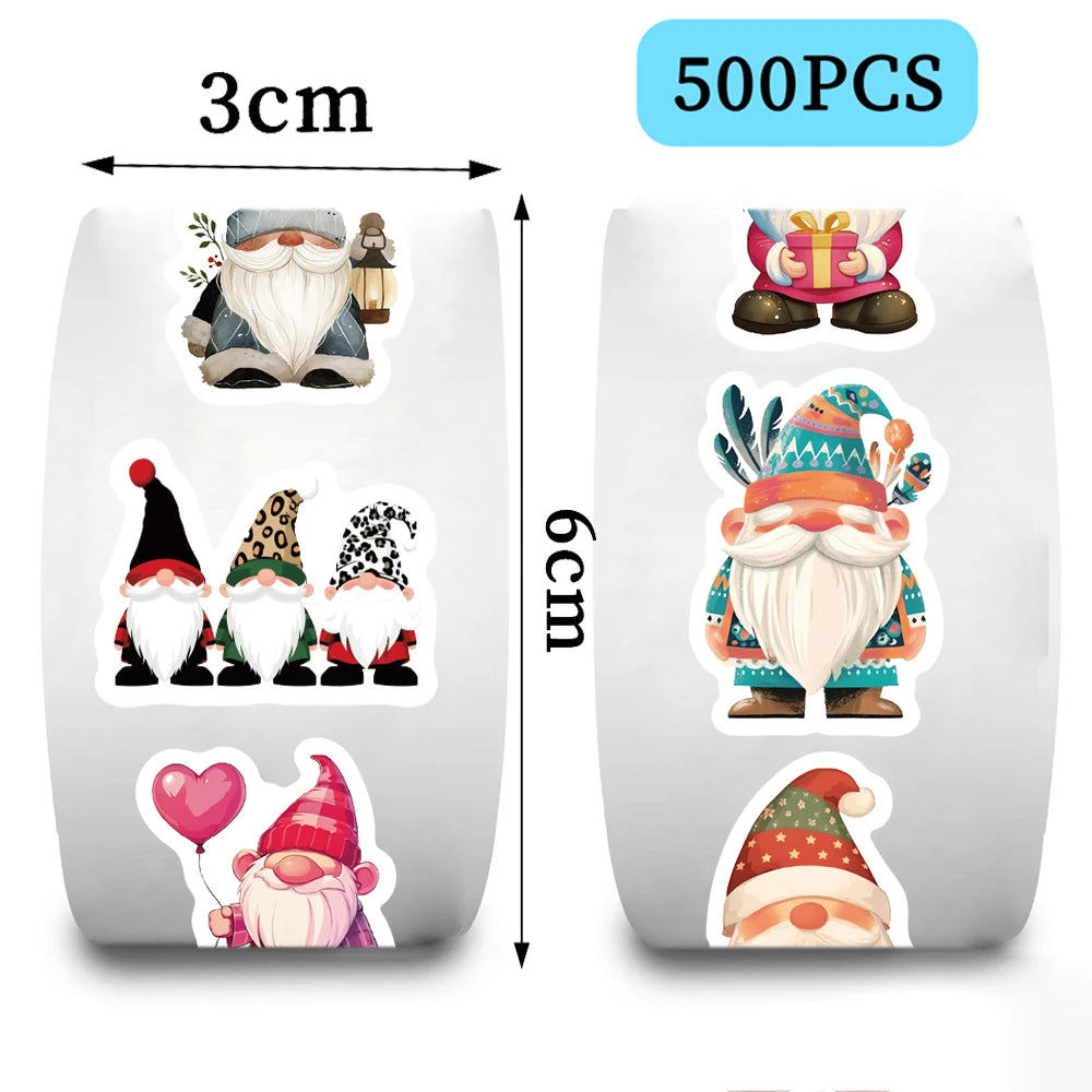 500 Pcs/Roll Cartoon Gnome Dwarf Stickers Kindergarten Children's Reward Sticker Gift Decorative Sticker