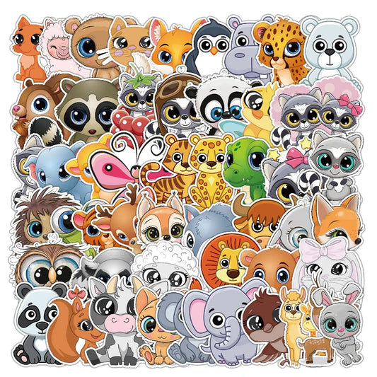 Cartoon Animal Stickers for Luggage, Water Bottle, Phone, Laptop, Guitar, Scrapbook, Notebook - 10/25/50pcs