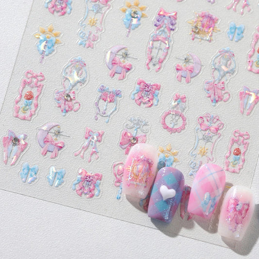 Pink Star Moon Nail Art Stickers Decals