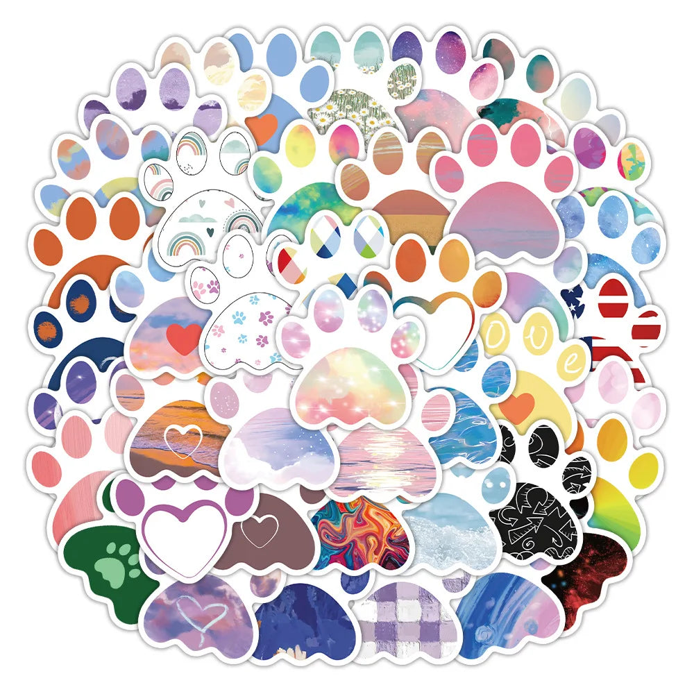 10/50Pcs Cute Dog Paw Stickers for Scrapbooking Phone Stationery Laptop Aesthetic Kawaii Sticker Pack Scrapbooking Material