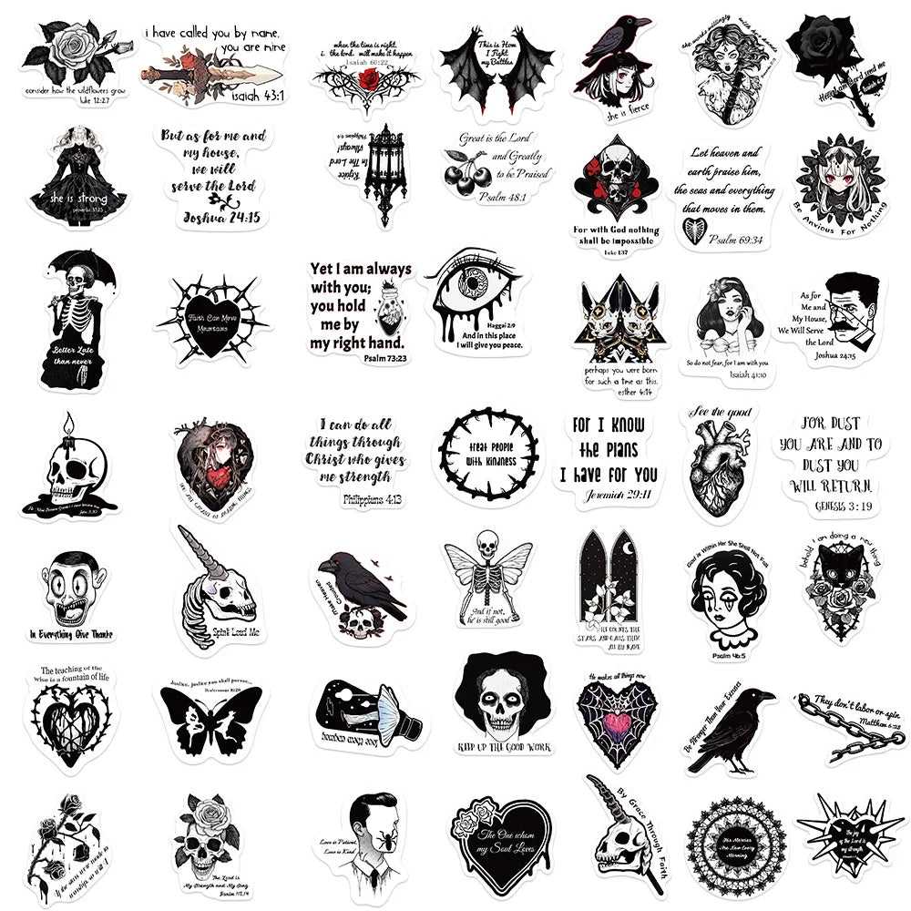 10/30/50PCS Horror Black White Bible Phrase Stickers Funny Jesus Decals Decoration Waterproof Laptop Stationery Bike DIY Toys