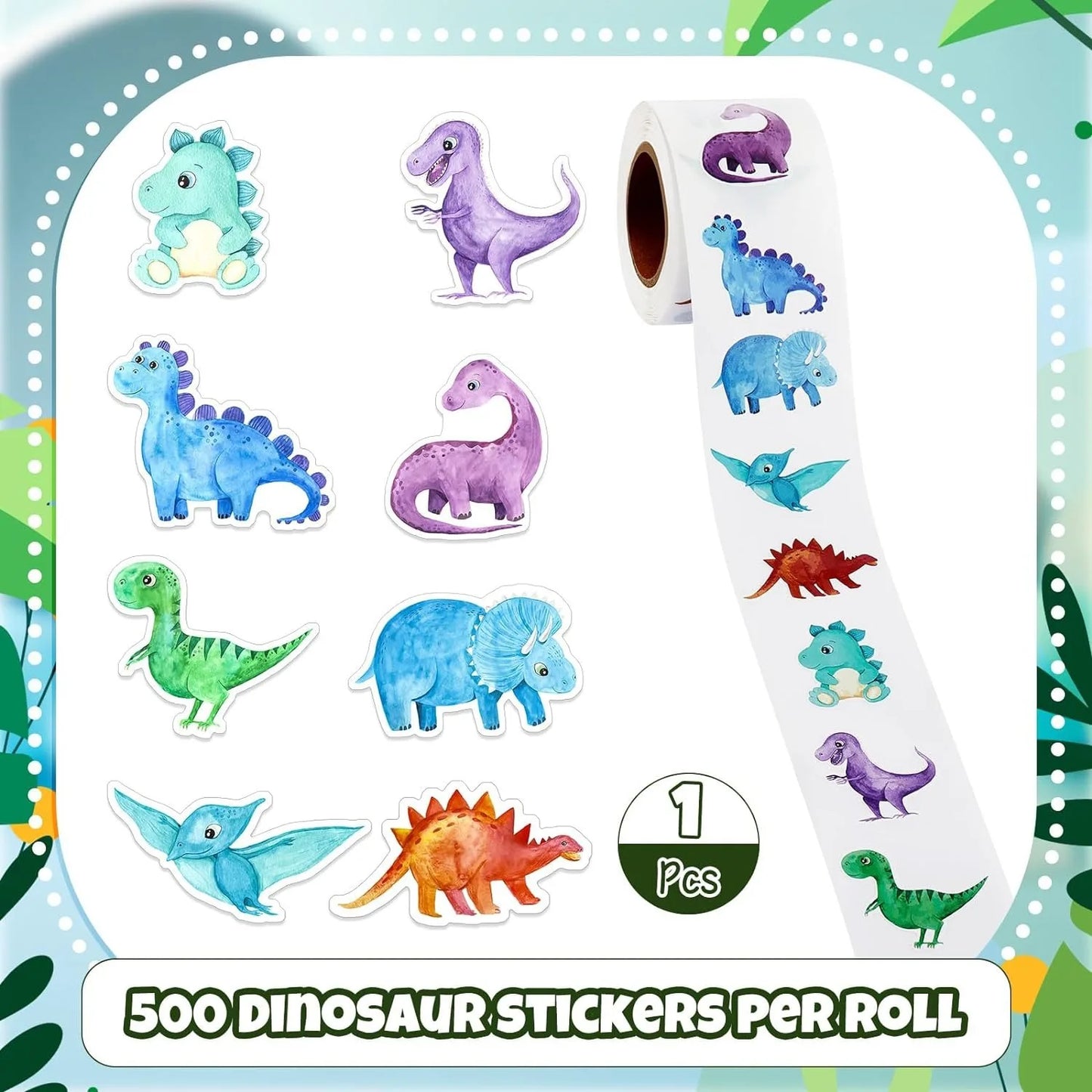 500Pcs /1 Rolls 2.5cm/1inch Dinosaur Animal Anomaly Shaped Sticker Decoration Gift Box Sticker Label Stationery Sticker