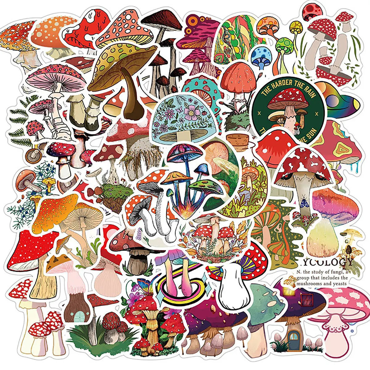 50Pcs Cute Mushroom Stickers for Helmet, Wall, DIY Decoration