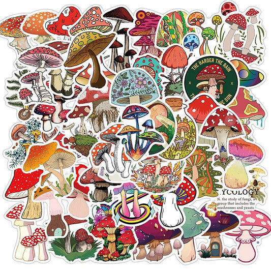 50Pcs Cute Mushroom Stickers for Helmet, Wall, DIY Decoration