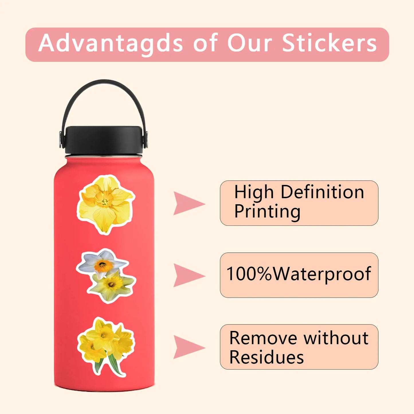 10/30/60PCS Daffodil Cartoon Sticker Yellow Flowers Decals DIY Cup Diary Scrapbook Luggage Laptop Car Bike Skateboard Kids Toy