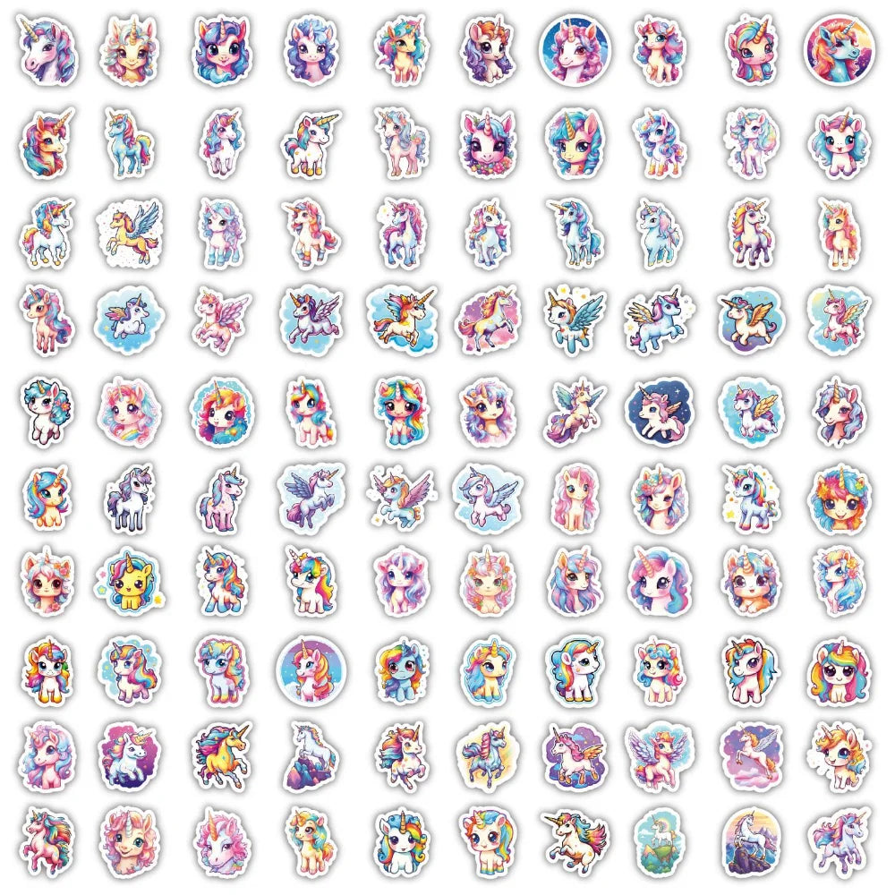 50/100Pcs Cartoon Rainbow Cute Horse Children Luggage Laptop Mobile Phone Decorative Stickers Waterproof Graffiti Wholesale