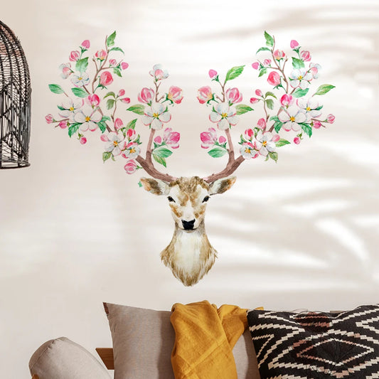 Deer Wall Stickers Animals Flowers Decals for Living Room Bedroom Nursery Decor