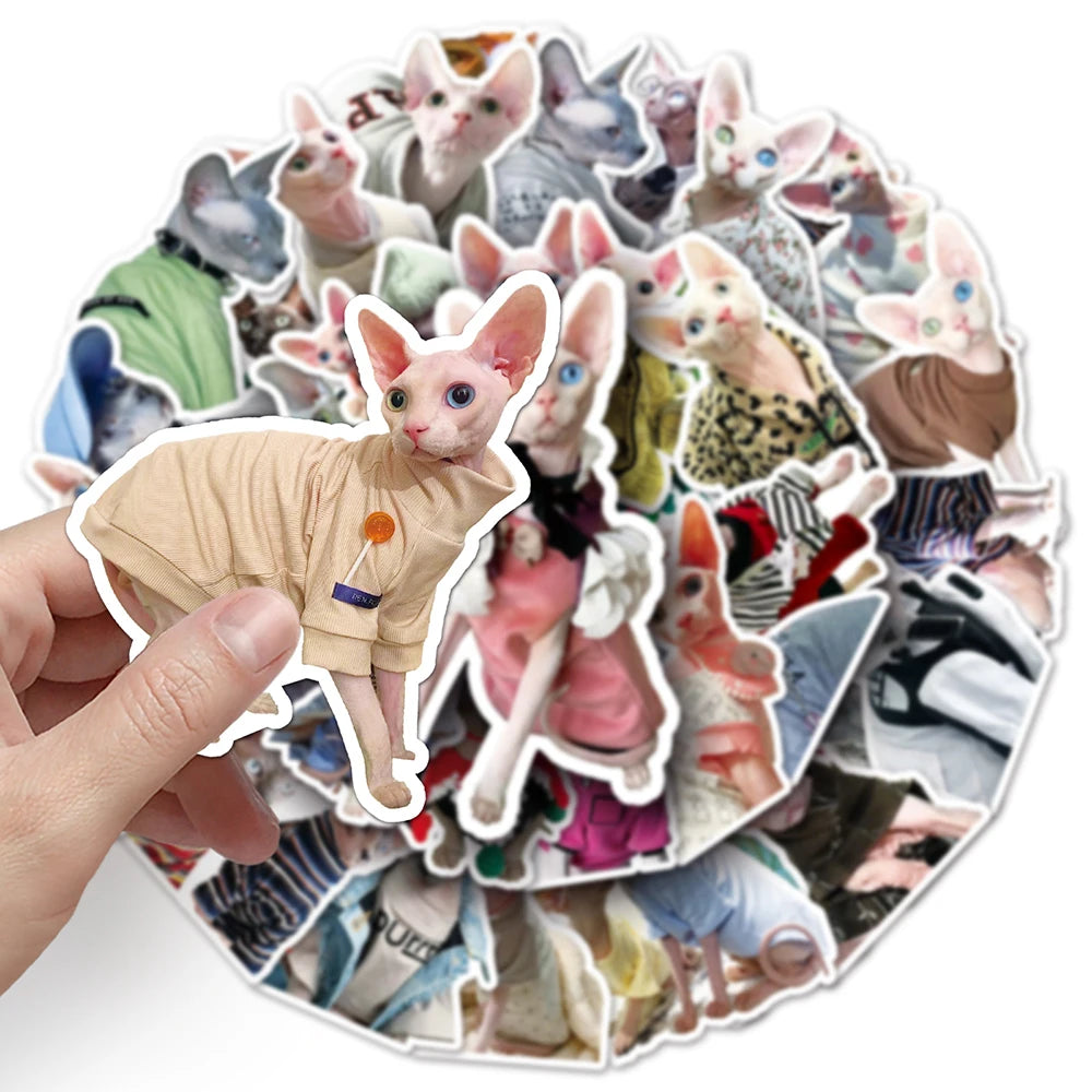 10/30/50PCS Cute Sphynx Cat Stickers Kawaii Animal Cartoon Decals DIY Scrapbook Phone Laptop Fridge Guitar Bike Graffiti Sticker