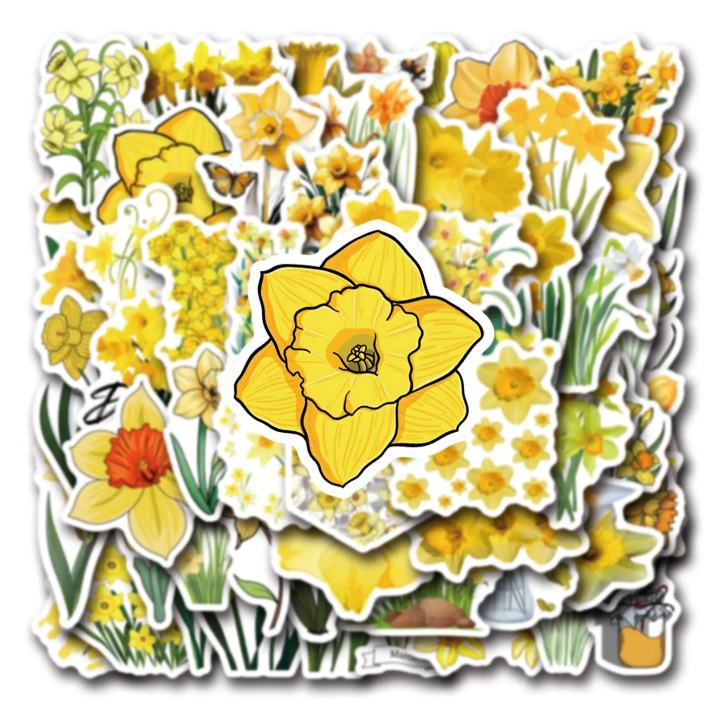 10/30/60PCS Daffodil Cartoon Sticker Yellow Flowers Decals DIY Cup Diary Scrapbook Luggage Laptop Car Bike Skateboard Kids Toy