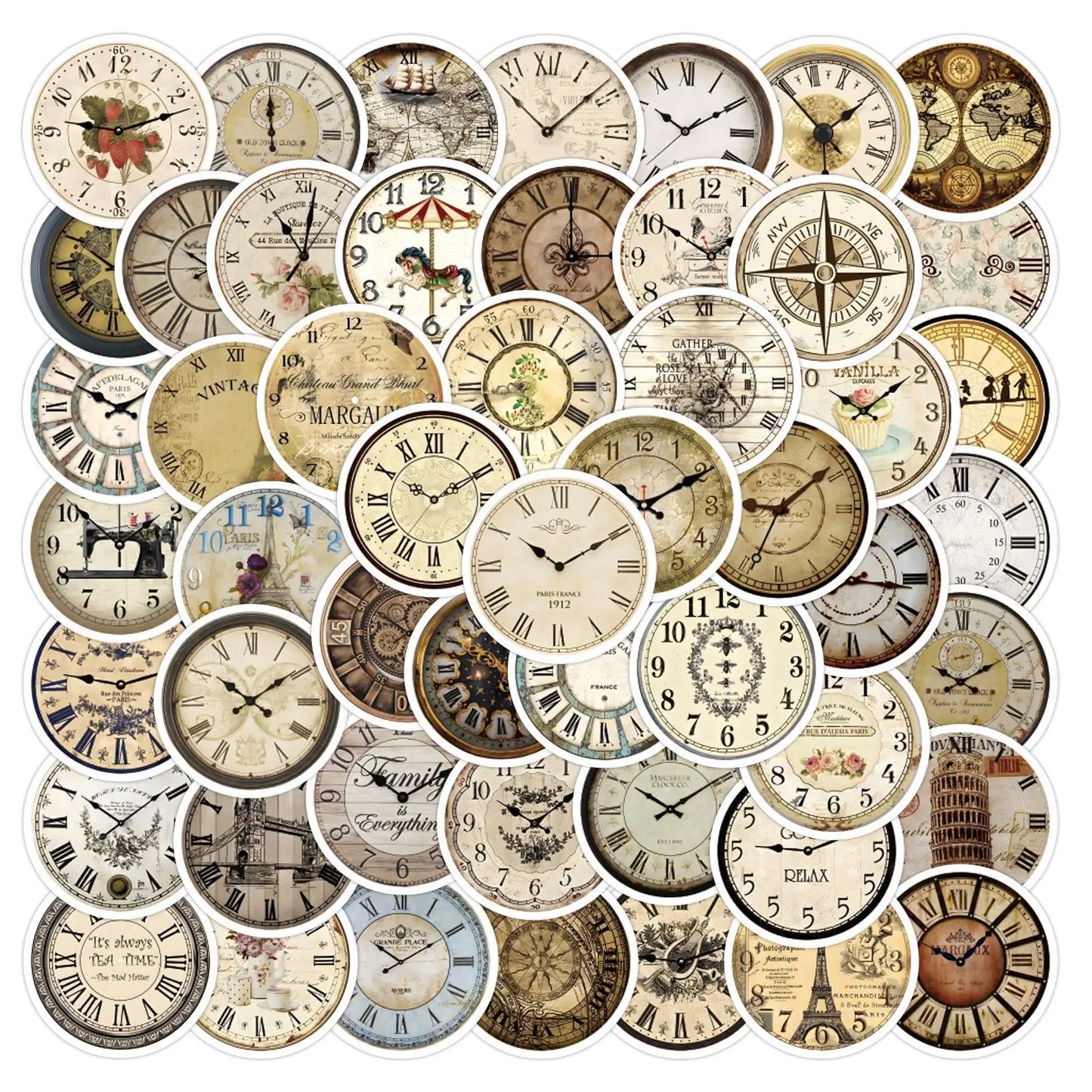 55 Vintage Clock Stickers: Laptop, Bottle, Luggage, Phone