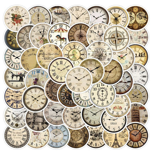 55 Vintage Clock Stickers: Laptop, Bottle, Luggage, Phone