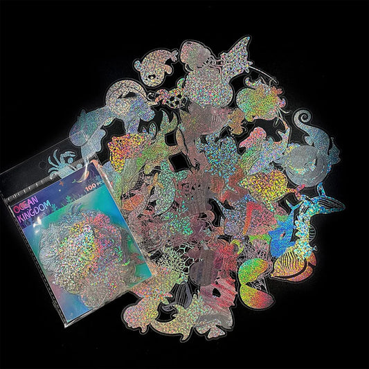 Holographic Marine Life Cartoon Stickers - 10/30/50/100pcs for Luggage, Skateboard, Graffiti