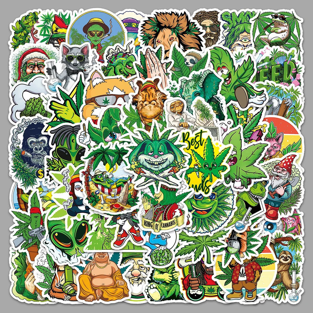 10/30/50/100PCS Funny Characters Weed Sticker Packs