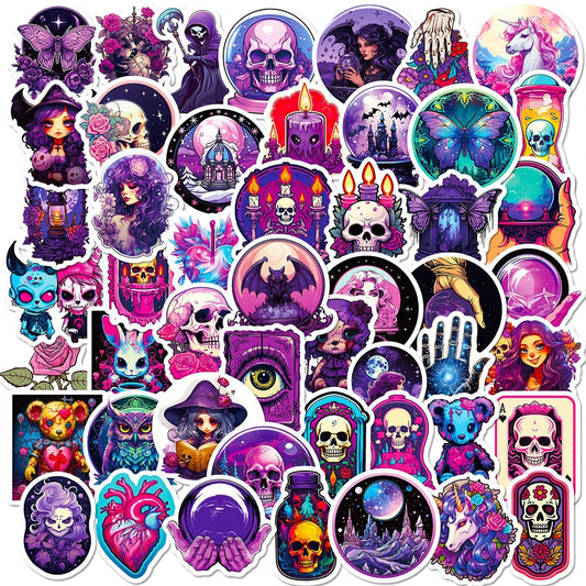 Cartoon Purple Gothic Skull Stickers Decals for Skateboard Laptop Motorcycle Phone Car Waterproof